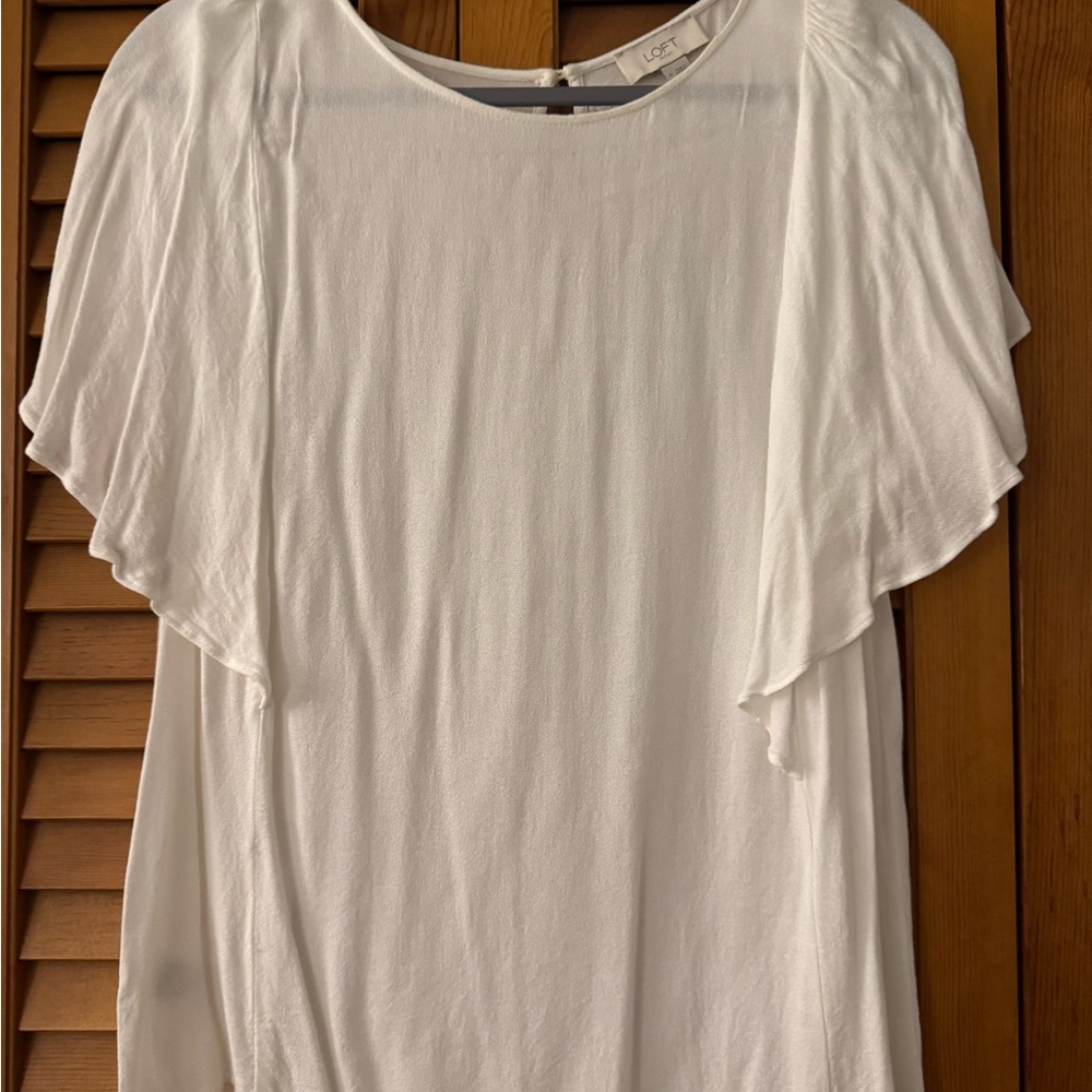 LOFT White Blouse with Flutter Sleeves and Ruffled Style